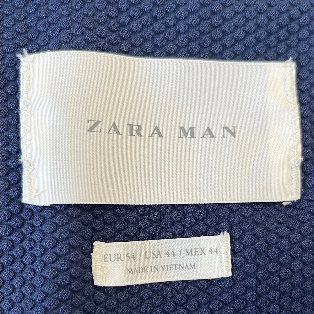Zara Dark Navy Textured Two-Button Blazer